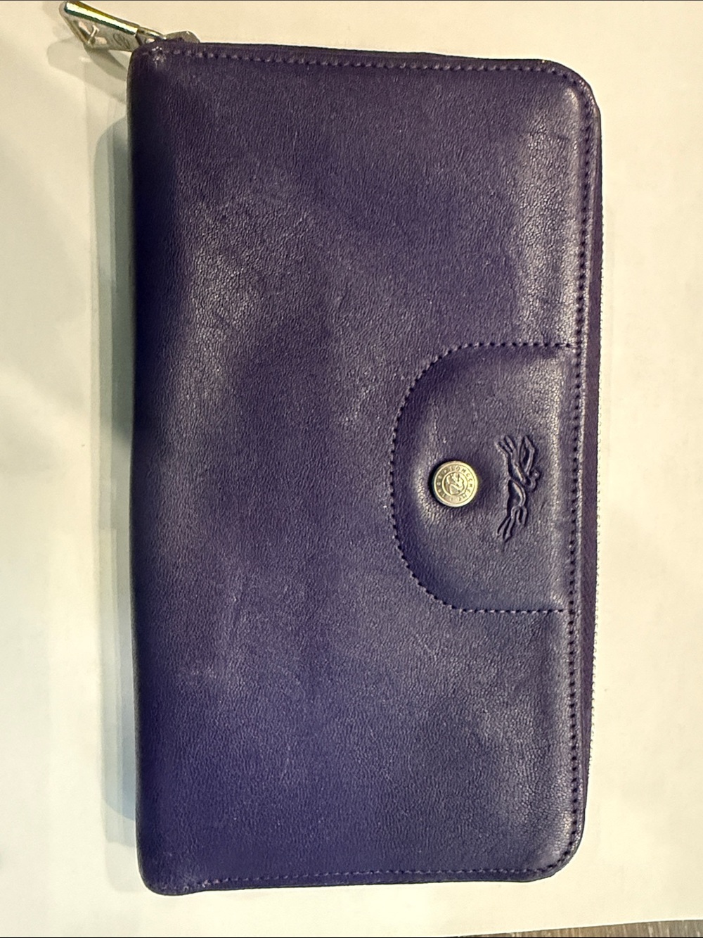 Longchamp Purple Leather Zip Wallet Continental